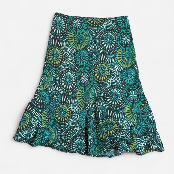 Green patterned linen midi skirt with ruffle - Picture 6 of 8